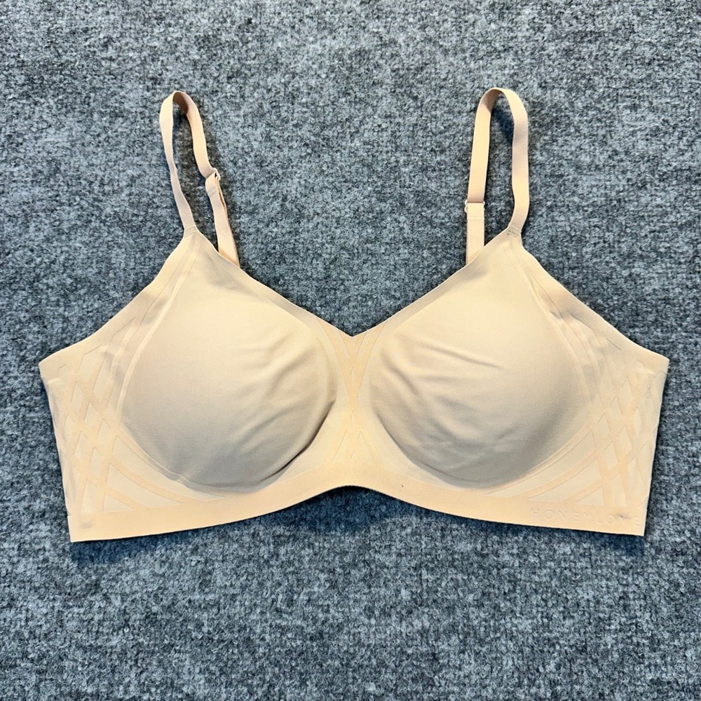 Honeylove Crossover Bra Women Large Beige Nude Wireless Seamless Support